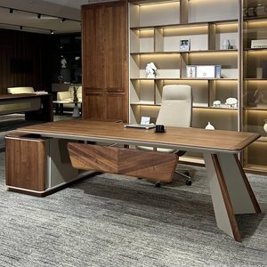 Escritorio de Oficina Ejecutivo de Alta Gama en Madera de Nogal con Gabinete de Almacenamiento, Mesa Ejecutiva Moderna para Oficina en <span class=keywords><strong>Casa</strong></span> - Product Image 4