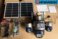 Caméra de surveillance extérieure PTZ solaire 4G OEM d'usine à 3 objectifs, mode basse consommation AOV, enregistrement 24/7, batterie 6MP, sans Wi-Fi
