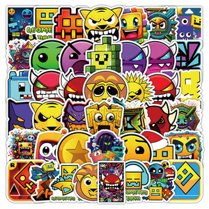 50 autocollants amusants de jeu, visages de dessins animés mignons, Geometry Dash - Product Image 1