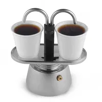 गर्म बेच इतालवी Moka पॉट सेट Stovetop शामिल स्टेनलेस स्टील एस्प्रेसो कॉफी निर्माता 2 कप के साथ 2 शॉट चश्मा