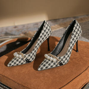 Chaussures à talons hauts à bout fermé à motif à carreaux, sexy, pour cocktails et soirées mode été/hiver - Product Image 1