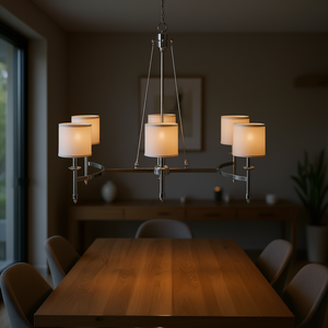 6-Light Chandelier With Fabric Drum Shades Pendant Lighting For Living Room - Product Image 2