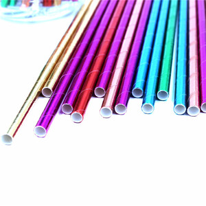 Solid Color Hot Stamping Paper Straws Disposable Straight Pipe Party Use Red Checkered Ribbon Decorated - Product Image 2