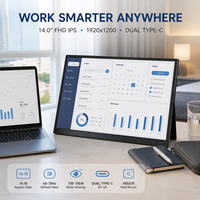 Moniteur portable 14 pouces 1920x1200 FHD IPS double Type-C, écran fin pour le télétravail et les voyages d'affaires