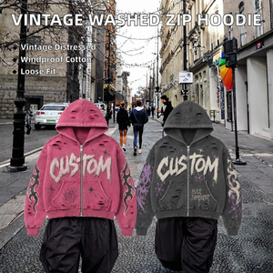Sweat à capuche vintage déchiré et vieilli pour homme, coupe oversize, effet délavé à l'acide, style streetwear - Product Image 2