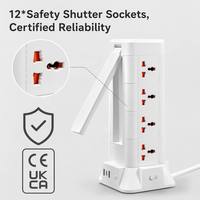 Multiprise verticale personnalisée avec logo, 4 niveaux, 12 prises, 2 ports USB-A, 1 port USB-C PD à charge rapide, chargement sans fil, pour le Royaume-Uni