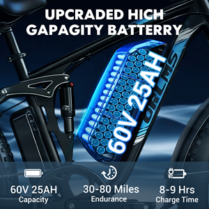 Bici Elettrica da Neve e Sterrato con Pneumatici Fat da 26*4.0'', Doppio Motore, Freno Idraulico, 60V 25Ah, 45MPH di Picco, 5000W, Magazzino UE - Product Image 2