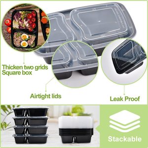 Contenedores de Almacenamiento de Alimentos de Plástico Portátiles de 2 Compartimentos, Contenedores Desechables <span class=keywords><strong>para</strong></span> Preparación de Comidas - Product Image 6