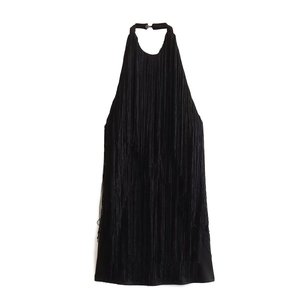 Vestido de Verano Estilo Europeo con Cuello Descubierto, <span class=keywords><strong>Elegante</strong></span> y Moderno, sin Mangas, con Flecos y Borlas, Falda Corta, Ecológico para Mujer - Product Image 5