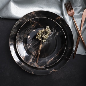Vente en gros de vaisselle italienne de haute qualité, vaisselle moderne pour restaurant, ensemble d'assiettes en céramique noires de luxe - Product Image 4