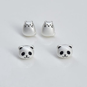 <b>Cute</b> 3D Matte Silver Panda Cat Beads Zinc Alloy Plated Scattered Beads For DIY Hair Accessories <b>Bracelet</b> Kit Chinese Style - Product Image 2