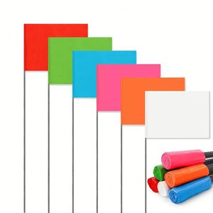 Drapeaux de marquage en PVC pour études topographiques de terrain, 4x5 pouces, avec fil d'acier de 15 pouces, pour lignes de propriété et aménagement paysager - Product Image 2