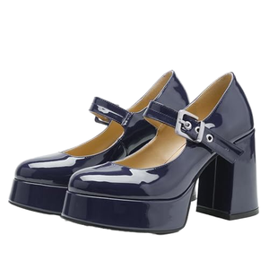 Women Patent Leather Summer Mary Jane <b>Pumps</b> Platform Chunky Heel Buckle Strap Shoes Elegant Party Footwear - Product Image 1