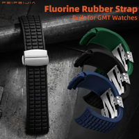 Bracelet de montre en caoutchouc fluoré FKM de 20 mm pour RLX GMT-Master II, texture quadrillée, bracelet en caoutchouc CTS avec fermoir déployant en acier inoxydable