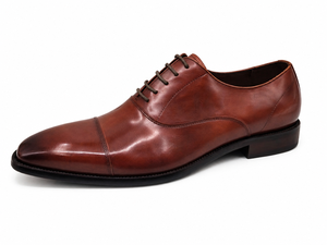 Men's Brown Cap-Toe Burnished Genuine Leather Dress Shoes Lace-Up Rubber Outsole Office Career Business Formal Wedding Wholesale - Product Image 4