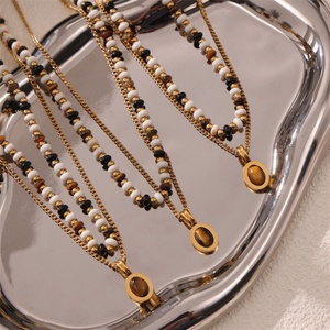Collar de Mujer con Cuentas Hechas a Mano de Piedra Natural, Estilo Bohemio, Collar de Acero Inoxidable con Piedra Ojo de Tigre - Product Image 1