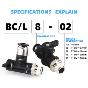 Interrupteur de tuyau de gaz en plastique pneumatique série <span class=keywords><strong>Buc</strong></span>, connecteur rapide, raccord de vanne à bille manuelle, interrupteur rotatif, limiteur de courant - Product Image 6