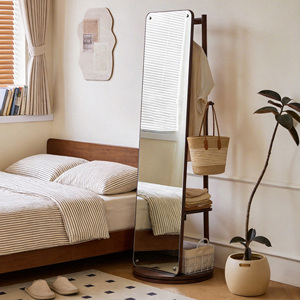 Specchio Girevole a Figura Intera con Appendiabiti, Specchio Autoportante in Legno Massello con Vano Portaoggetti per Camera da Letto e Soggiorno - Product Image 2