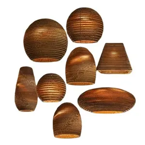 Populer Globe Daur Ulang Karton Bergelombang Coklat Buatan Tangan Lampu Kertas Lampu Gantung Bambu Dekoratif dengan LED