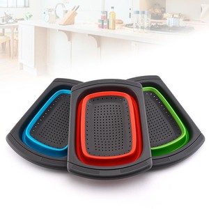 Panier à légumes pliable rouge bleu vert en plastique 35,5x26x5cm extensible double couche épaissi pour évier de cuisine - Product Image 3