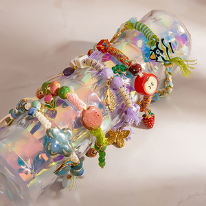 Pulsera de dijes con nudo de fresa de cuatro hojas colorida y diseño de borla de cerámica de frutas para mujer, regalo de joyería SL41570 - Product Image 2
