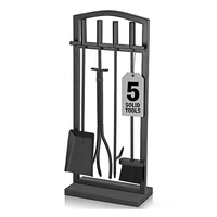 Ensemble d'outils de cheminée en métal robuste de 29 pouces, 5 pièces, avec support, accessoires de foyer en fer forgé noir pour une utilisation intérieure et extérieure