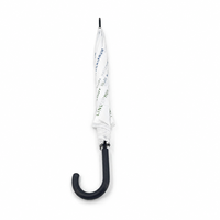 Parapluie droit automatique à 8 baleines, blanc, avec logo personnalisé, poignée en J courbée noire, longue tige, pour publicité d'entreprise, exposition et salon professionnel