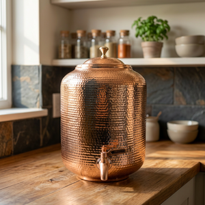 Distributeur d'eau en cuivre pur le plus vendu avec robinet anti-fuite, design martelé à la main écologique, réservoir d'eau potable de 14 L pour la maison - Product Image 1