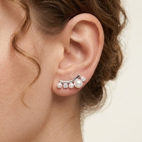 Boucles d'oreilles Kirin anti-ternissement en gros, plaqué rhodium, zircon, perle, argent 925