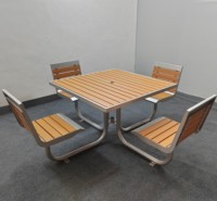 Meubles de parc en acier inoxydable et en plastique HDPE, pour usage commercial, tables de parc carrées d'extérieur, ensemble de bancs et de chaises de pique-nique