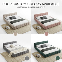 Cadre de lit rembourré moderne, taille Queen, beige, en chenille, lit plateforme, lattes en bois massif, meubles de chambre à coucher, OEM/ODM personnalisé