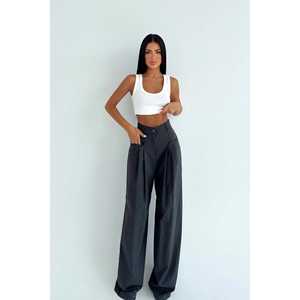 Pantalones Harem Grises Kyota con Cintura Elástica Transpirable, Talla XL, Leggings para Otoño, Tejidos con Raya Lateral de Color - Product Image 1