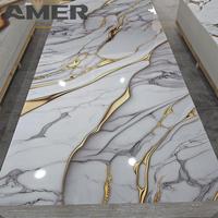 Pabrik Lembaran Marmer UV Pola Mengkilap Dekorasi Dinding Bahan Interior Alternatif Panel Dinding Perekat Sendiri Gaya Rumania