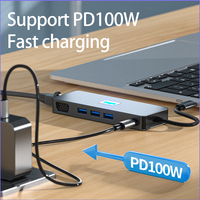 Adaptador Justlink 11 en 1 USB Hub TIPO C HDMI 4K 60Hz DP VGA USB3.2 10Gbps Puerto de Red Gigabit 1000Mbps SD TF 3.5mm Audio
