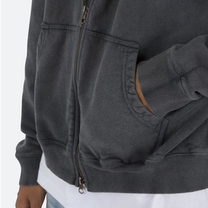 Sudadera con capucha de diseño personalizado, con doble cremallera, con pedrería, lavado ácido, 100% algodón estampado, estilo oversize, de peso pesado, tipo jersey, vintage - Product Image 5