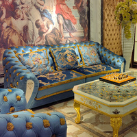 Canapés en tissu bleu royal classiques pour la maison, canapé en velours de luxe pour les salons européens