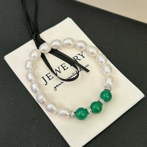 Pulsera Clásica de Perlas de Agua Dulce y Ágata Verde Natural de 7-8 mm, Forma de Arroz, Accesorios de Joyería de Moda, Estilo con Cuentas - Product Image 5