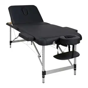 AMT-504 캄보디아 공장 직접 3 섹션 블랙 알루미늄 스틸 래쉬 침대 전문 마사지 테이블 휴대용 마사지 침대