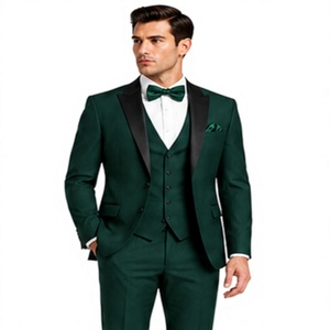 Costume de mariage trois pièces vert pour homme de haute qualité, coupe ajustée, blazer à revers noir, gilet et pantalon, tenue formelle pour banquets et soirées - Product Image 2