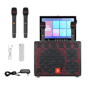 Smart Home Portable Blue Tooth Karaoke Singing Set System Professional Machine With 2 Wireless Microphone 17''screen Speaker