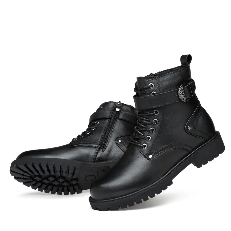 Men Boots Winter Boots Genuine Cow Leather for Men Size 35-46 Shoe Box ZIP Male Rubber Solid Black or Customized Color Top Level