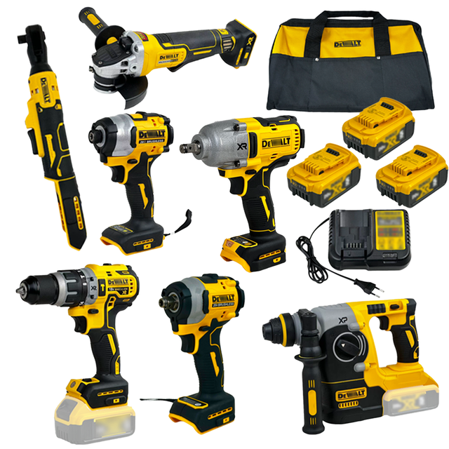 OEM Lithium-ion Battery Electric Wrench Drill Grinder Screwdriver Ratchet Spanner 20V Cordless 7-in-1 Power Tools Set 1 Year