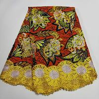 Tissu brodé Dobby en batik biologique, dentelle informatisée, motif tropical, pour mariage