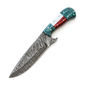 Couteau à viande artisanal en acier Damas torsadé, manche multicolore - Product Image 1