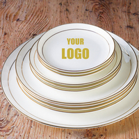 Assiettes en Porcelaine Fine de 9 Pouces avec Logo Personnalisé, Bord Doré, Blanches, pour Fêtes et Vaisselle de Table dans les Hôtels 5 Étoiles