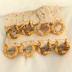 ต่างหูแบบห่วง 18K ทองชุบโลหะผสมสังกะสีไมโครอินเสิร์ทรูนด์รูปตัวยูเครื่องประดับสำหรับงานปาร์ตี้ EH386 - Product Image 1