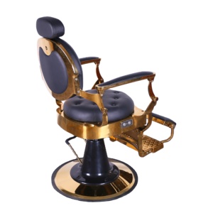 Chaise de barbier portable classique chaise de barbier vintage noire et or de luxe antique professionnelle pour hommes - Product Image 5