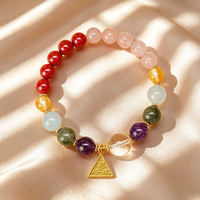Bracelet en perles de quartz rutilé multicolore unisexe, style élégant, 12 signes du zodiaque, forme boule de cristal, gravure dorée, fabrication sur mesure