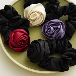 New Sweet Polyester Satin Rose Large Intestine Casual Accessory Ponytail Bun Hair Tie - Product Image 3