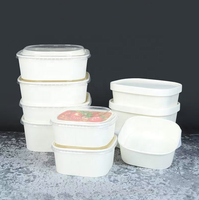 Witte Voedsel Afhaalcontainers Kraftpapier Wegwerp Vierkante Ronde Papieren Kom Met Doorzichtige Deksels Voor Salade Sandwich Fruit